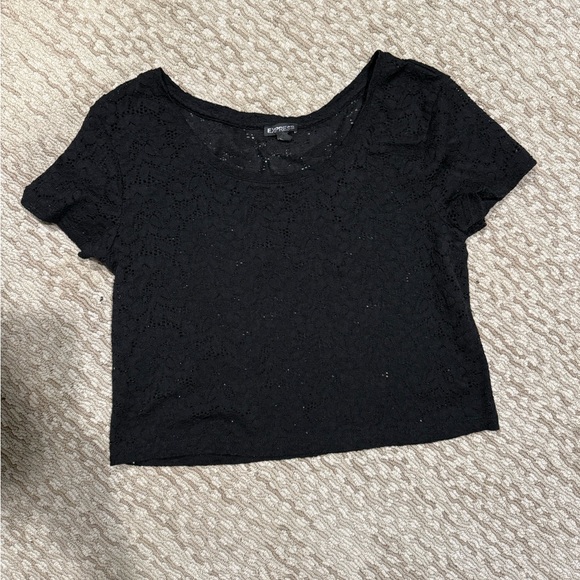 Express Tops - Express Black Fitted Crop T-Shirt (181)